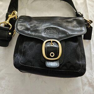 Coach black leather and signature fabric bag